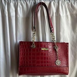 Anne Klein Red Faux Crocodile-Embossed Shoulder Bag